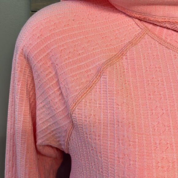 Athleta Bright Salmon Pullover Fitted Hoodie with Drawstrings & Thumb Holes- Med - Picture 6 of 11
